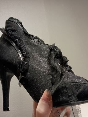 Sparkly Witch Booties; Black Lace-Up Victorian-Inspired Women's Ankle Boots